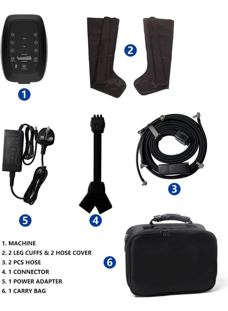 جهاز تدليك احترافي للساقين يعمل بضغط الهواء، 6 حجرات، شاشة لمس LCD، 6 أوضاع تدليك، لتحسين الدورة الدموية والتعافي السريع مع حقيبة حمل (XL) - Image 4